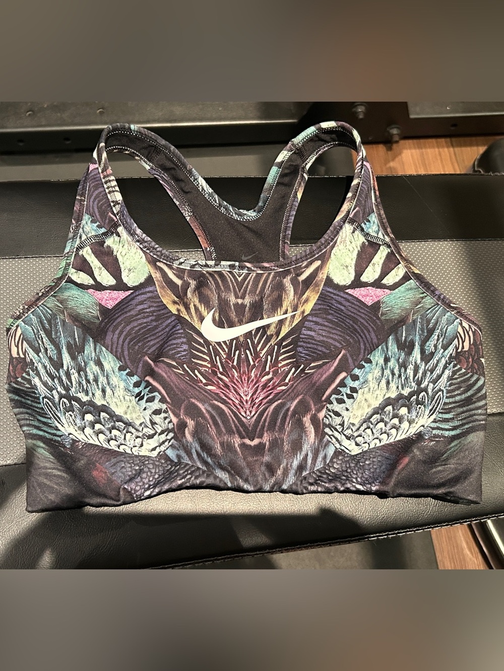 Nike Multicolor Printed Racerback Sports Bra with Swoosh